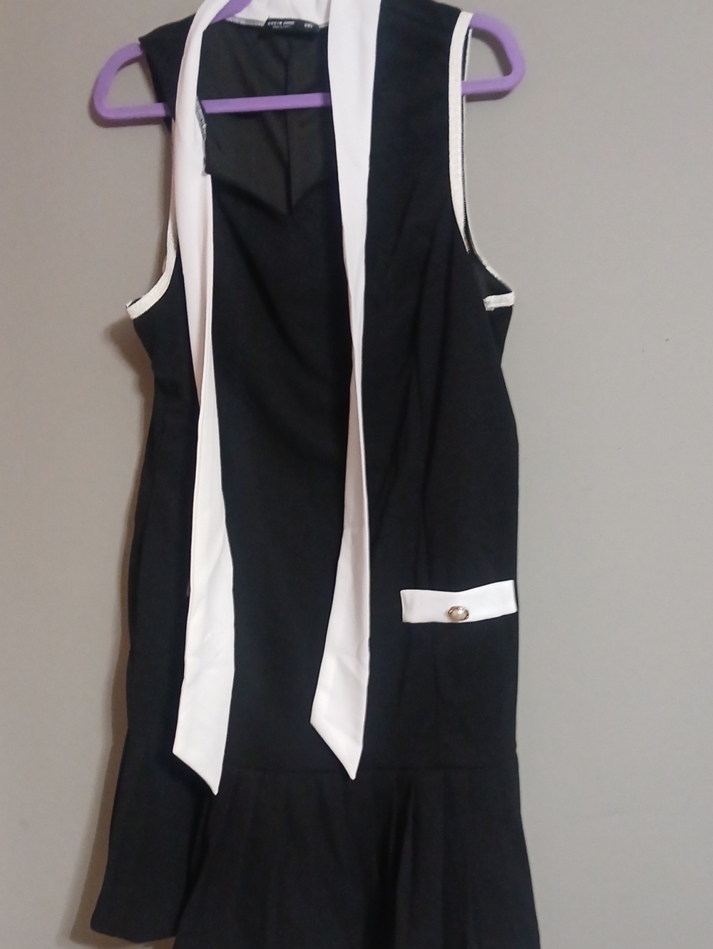 SHEIN Black Dress with White Trim and Tie Accents